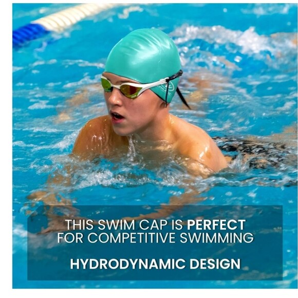 Athletic Works Junior Size Teal Silicone Swim Cap - Picture 7 of 8